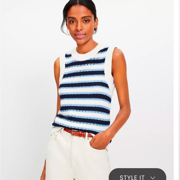 NWT Loft Blue and White Striped Sweater Vest Size Medium - Picture 2 of 3